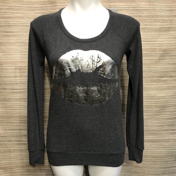 Chaser Tops - NWT Chaser Open Back Silver Lips Soft Sweatshirt